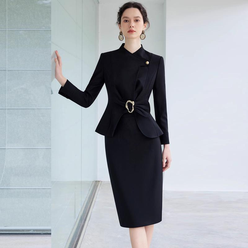Black Trendy Women's Skirt Suit - Professional & Stylish Executive Workwear for Spring & Autumn