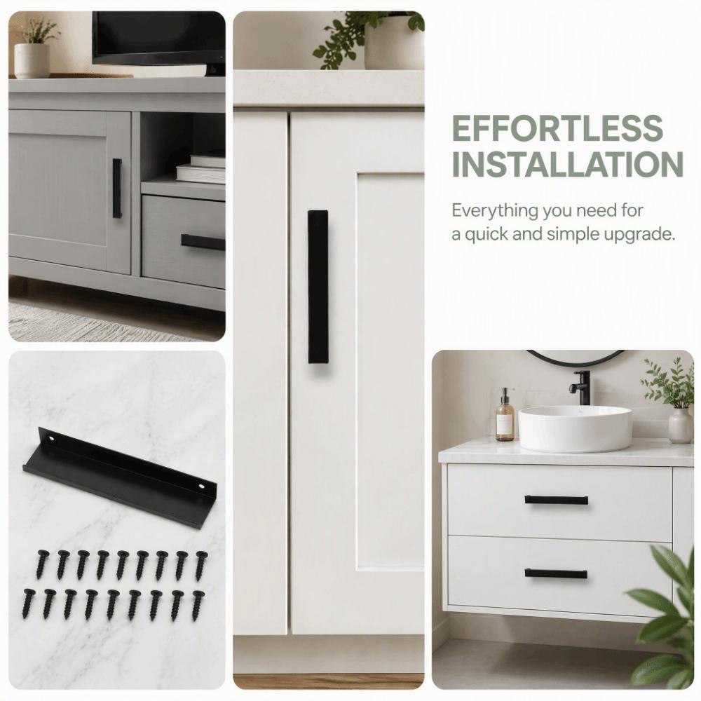10pcs Modern Aluminium Alloy Cabinet Edge Pulls Black Concealed Mount Drawer Pull Handles Finger Pull Door Handles Kitchen
