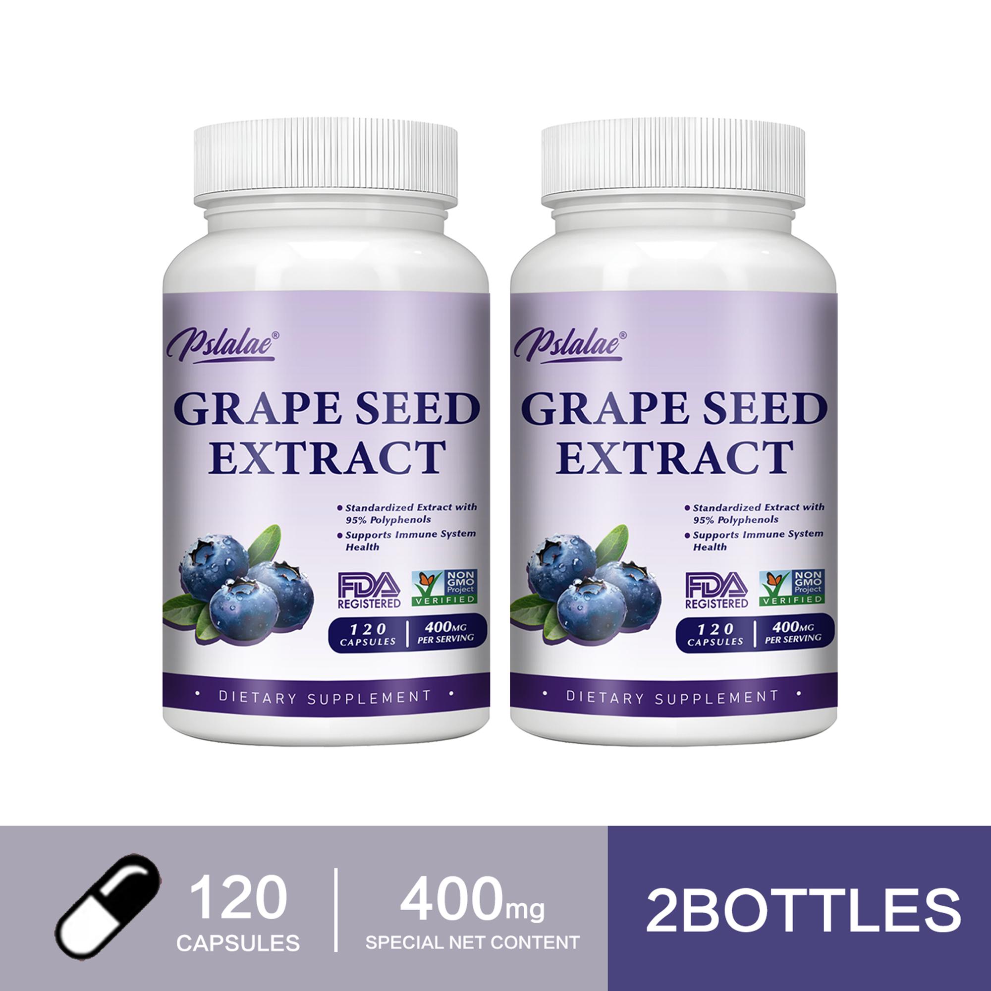 Pslalae Grape Seed Extract Capsules, Rich in Polyphenols, 400 mg Grape Seed Extract Per Serving, Suitable for Adults 120*2