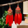 Bohemian Ethnic Feather Tassel Dangle Earrings For Women Trendy Long Beads Indian Drop Earrings Female Vintage Boho Jewelry Gift