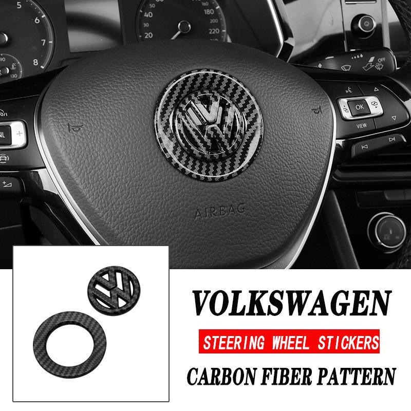 Voor VOLKSWAGEN Auto Koolstofvezelpatroon Logo Stuurwiel Decoratie Sticker Accessoires Voor VW GTI Polo Golf 5 6 Passat Sciro