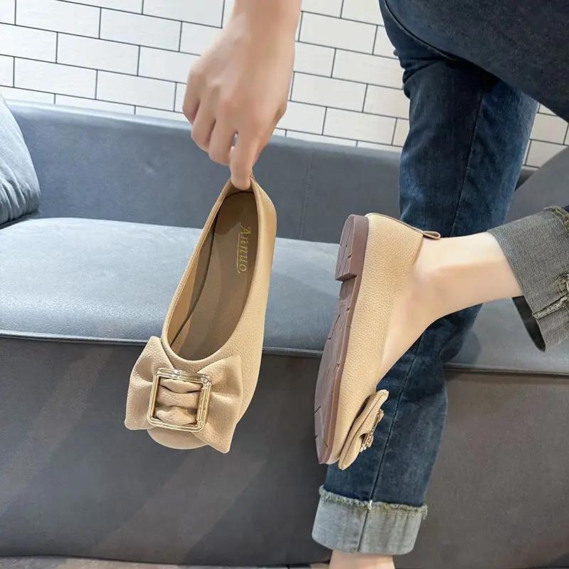 Fashion Women's Flat Shoes with Bow Round Toe White Ladies Footwear Black Harajuku Streetwear High Quality Clothing Trend 2025 Cheap