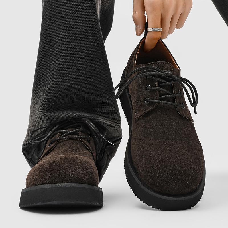 Men's platform heightening derby shoes, autumn casual microfiber upper shoes, brown H