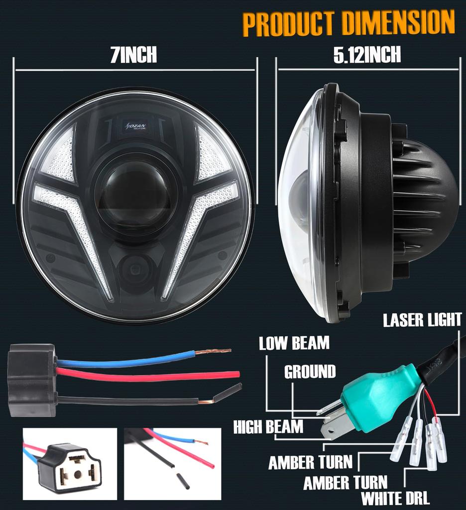 HENGTUAOTO 7 Inch LED Motorcycle Headlight Ultra Distance Auxiliary Spotlight with White DRL Amber Turn Signal Compatible with Street Softail Road