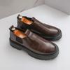 Fashion Loafers Men Casual Retro Le Fu Shoes Black Brown One-foot Thick-soled Anti-slip Height-increasing Brand Leather Shoes Size 38-46
