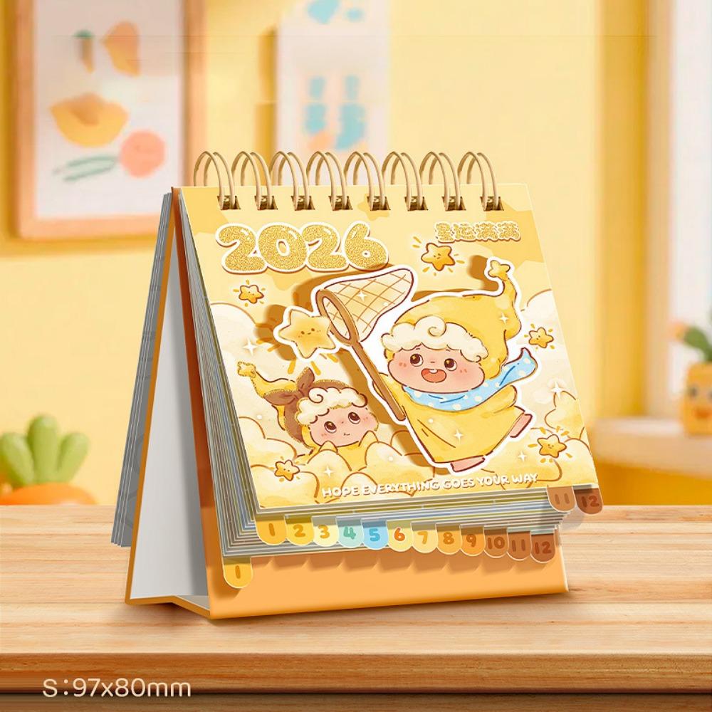 Memo Notes 2026 Desk Calendar One Month to View Coil Binding Tabletop Schedule Cartoon Monthly & Daily Planner Home