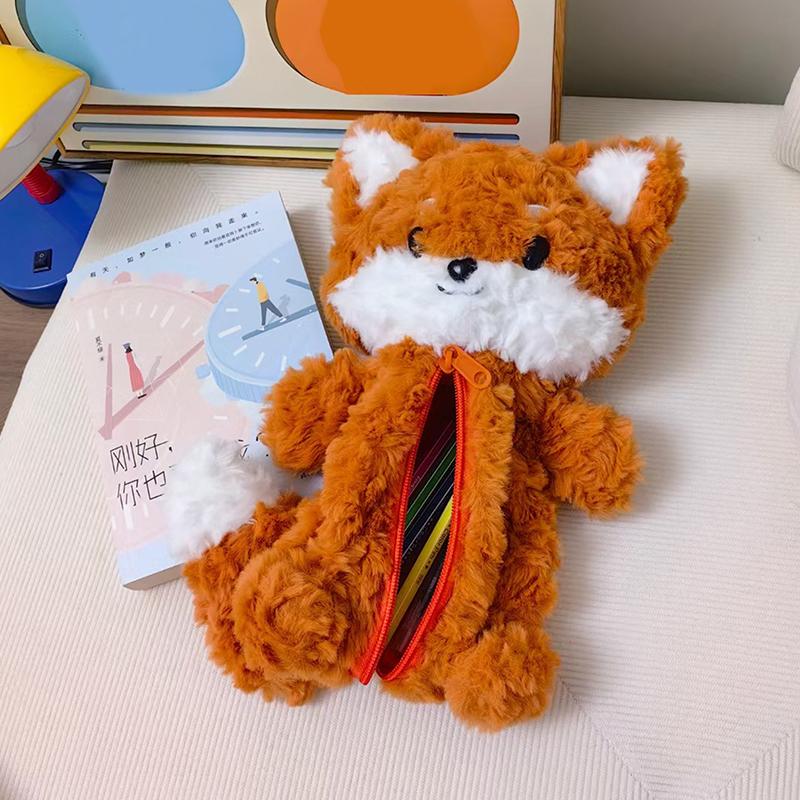 Kreslený Fox Plyšový Penál Roztomilá zvířátka Nadýchané školní potřeby Měkká taška na psací potřeby Úložná taška pro studenty Dárky