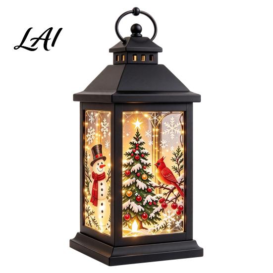 Winter Seasonal Lighting Interchangeable Crystal Lantern 4 Replaceable Holiday Scene Panels Night Light Cozy Fairy Light Lamp Theme Decorative