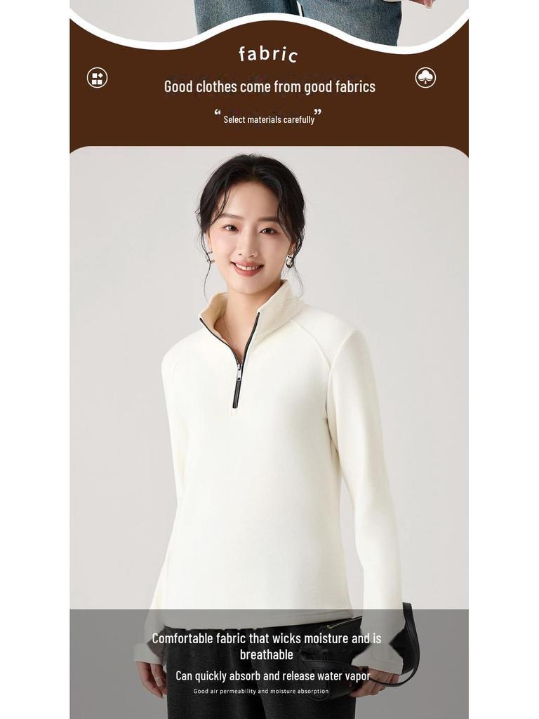 Meiyabi Damen Woll Stehkragen Reißverschlusshemd: Herbst/Winter Halbpullover Lockerer Pullover Jacke (Koreanische Art)