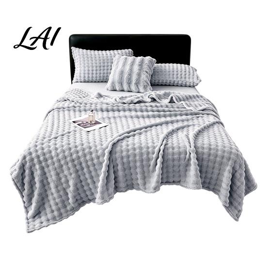 High Density Flannel Throw Soft Plush Blanket 3D Bubble Rabbit Fur Texture Thickened Thermal Comfortable Couch Throw Double-Sided Milk Velvet