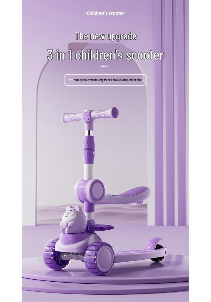 3-in-1 Children's Scooter for Ages 1-10: Sit or Ride for Girls & Boys
