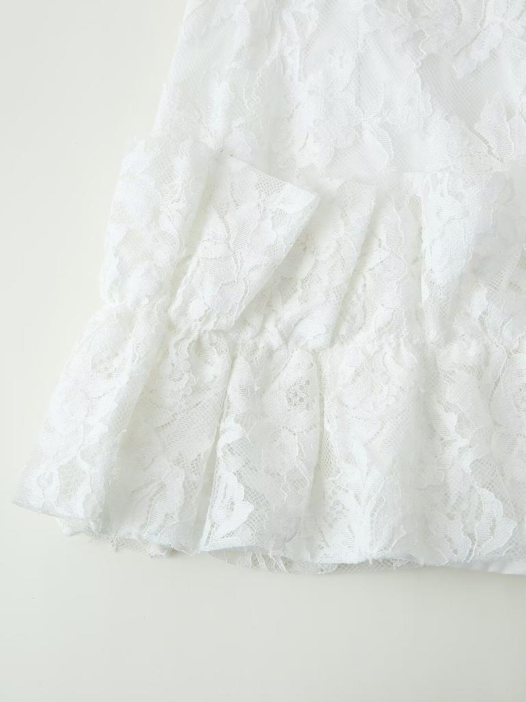 European and American French women's lace short-sleeved shirt bow skirt two-piece set