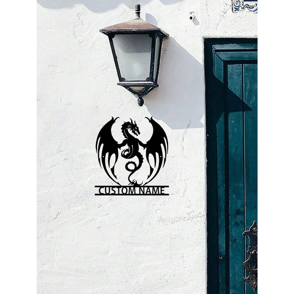 1 Pc Custom Flaming Dragon Metal Wall Art, Personalized Sign for Patio Farmhouse Decor, Weatherproof Rustproof Gift