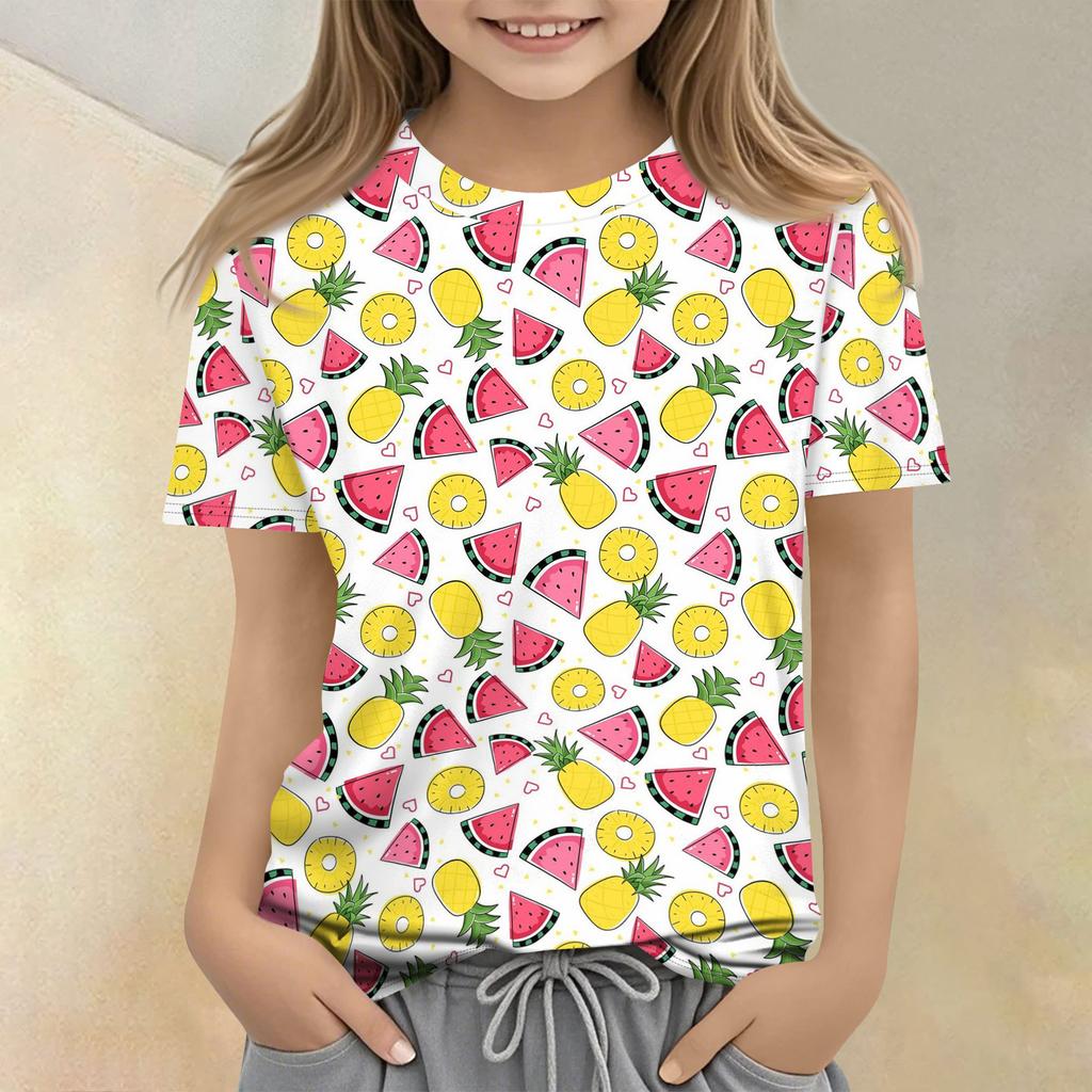 Children's Printed Round Neck Short Sleeved Casual T-shirt
