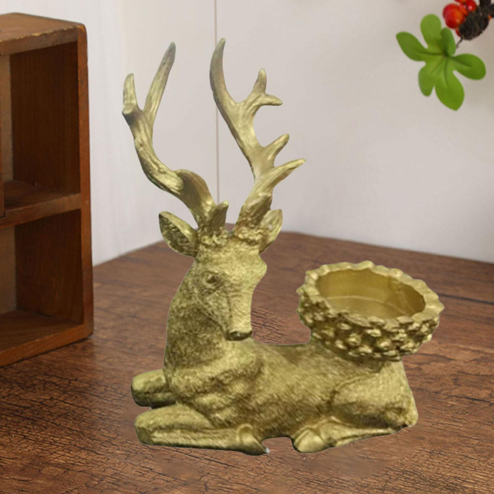 

Deer Figurine Elk Sculpture Light Luxury Desk Artwork Reindeer Statue Resin Storage Ornament for Right