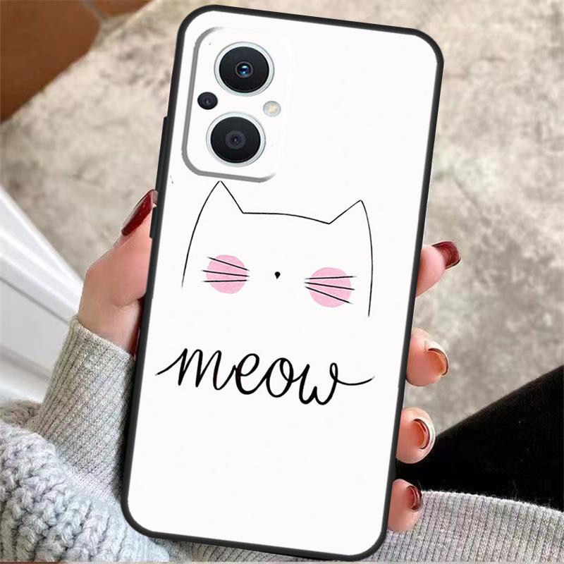 BLACK CUTE KITTY Case For OPPO Reno 8 7 Lite Reno 3 4 5 6 Lite 8T 4Z 5Z Find X5 X2 X3 Lite Neo X6 Pro Cover