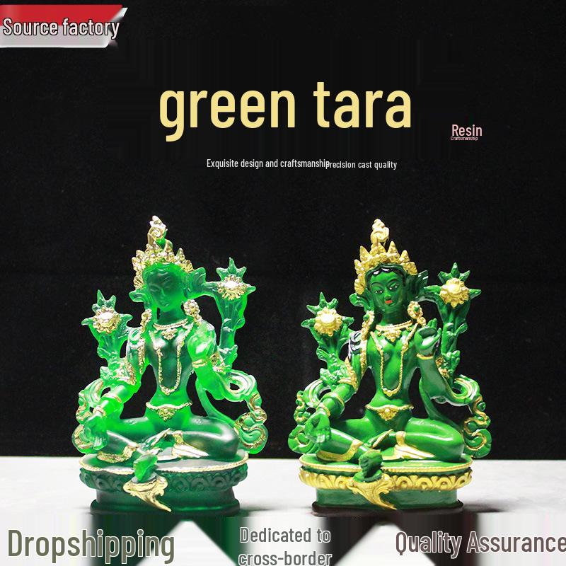 

Handmade Green Tara Resin Ornament: Vibrant Buddhist Decor for Home or Hall. 13 cm Plain Version