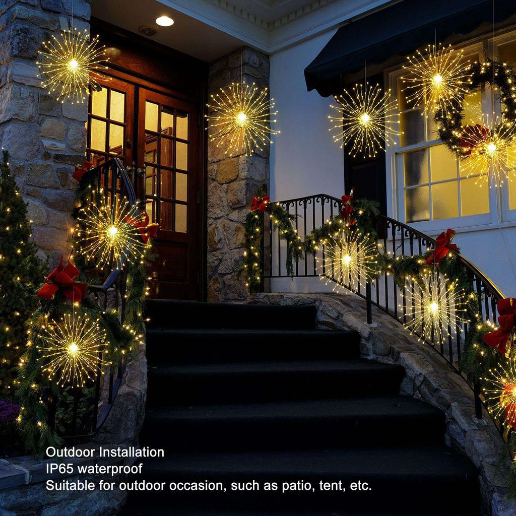 2PCS Firework Fairy Lights LED Copper Wire Starburst String Lights Remote Control Star Sphere Lights for Party Patio Garden Decoration