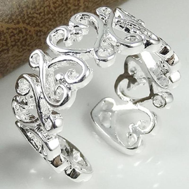 Women Fashion Gift Love Heart Adjustable Jewelry Hollow Open Ring One Size