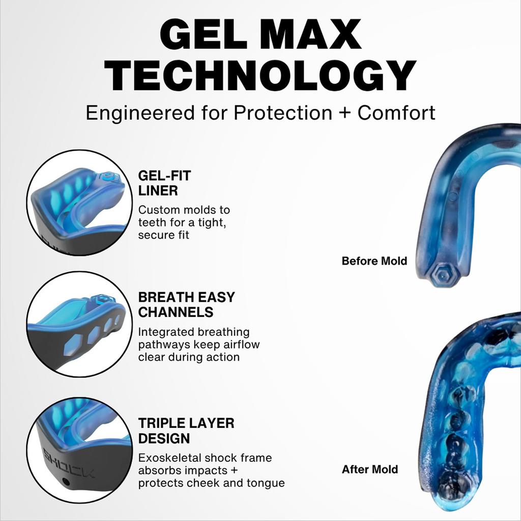 Shock Doctor Gel Max Mouthguard, Durable Protection & Custom Fit, Adult & Youth