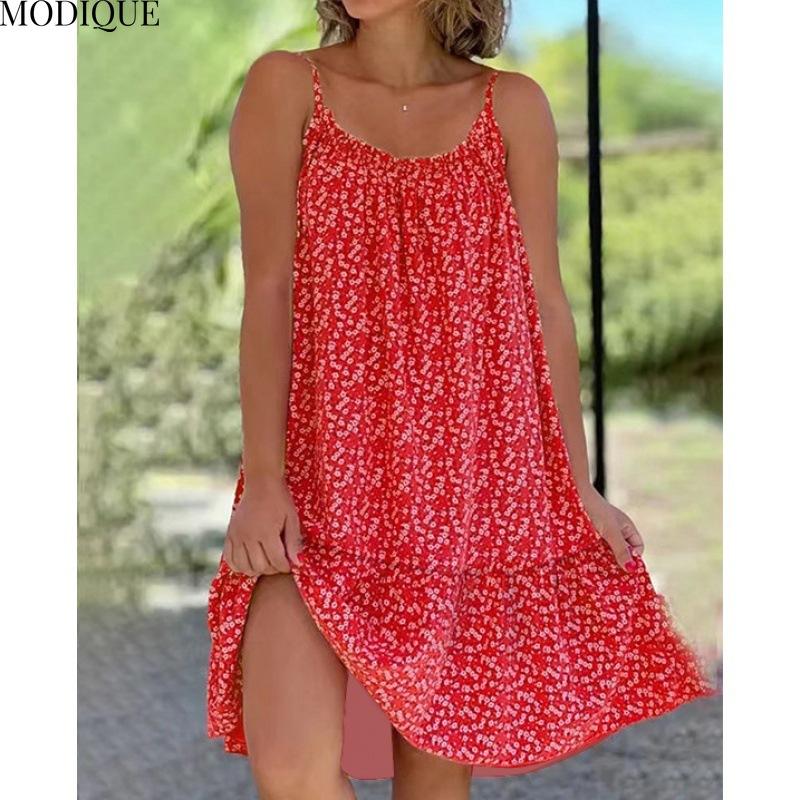 MODIQUE 2025 Summer Plus Size New Women's Loose Casual Hot Floral Halter Long Dress Ladies Folk Multiple Colors O-Neck Dress
