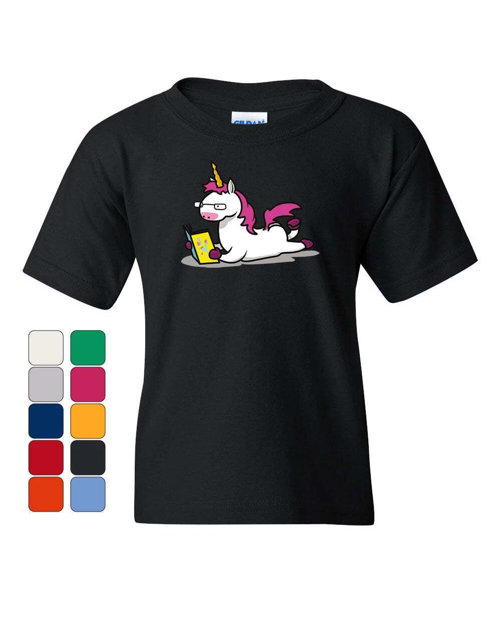 

Unicorn Bookworm Youth kids boys T-Shirt Funny College Student Nerd Geek Study Kids Tee 160
