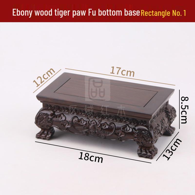 Ebony Rosewood Jade Bonsai Buddha Vase Base - Carved Solid Wood Ornament Stand