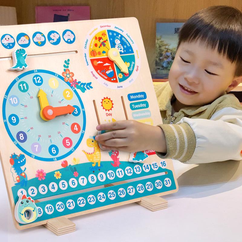 Children's Wooden Calendar Clock: Educational Toy for Learning Weather, Seasons, Days & Time