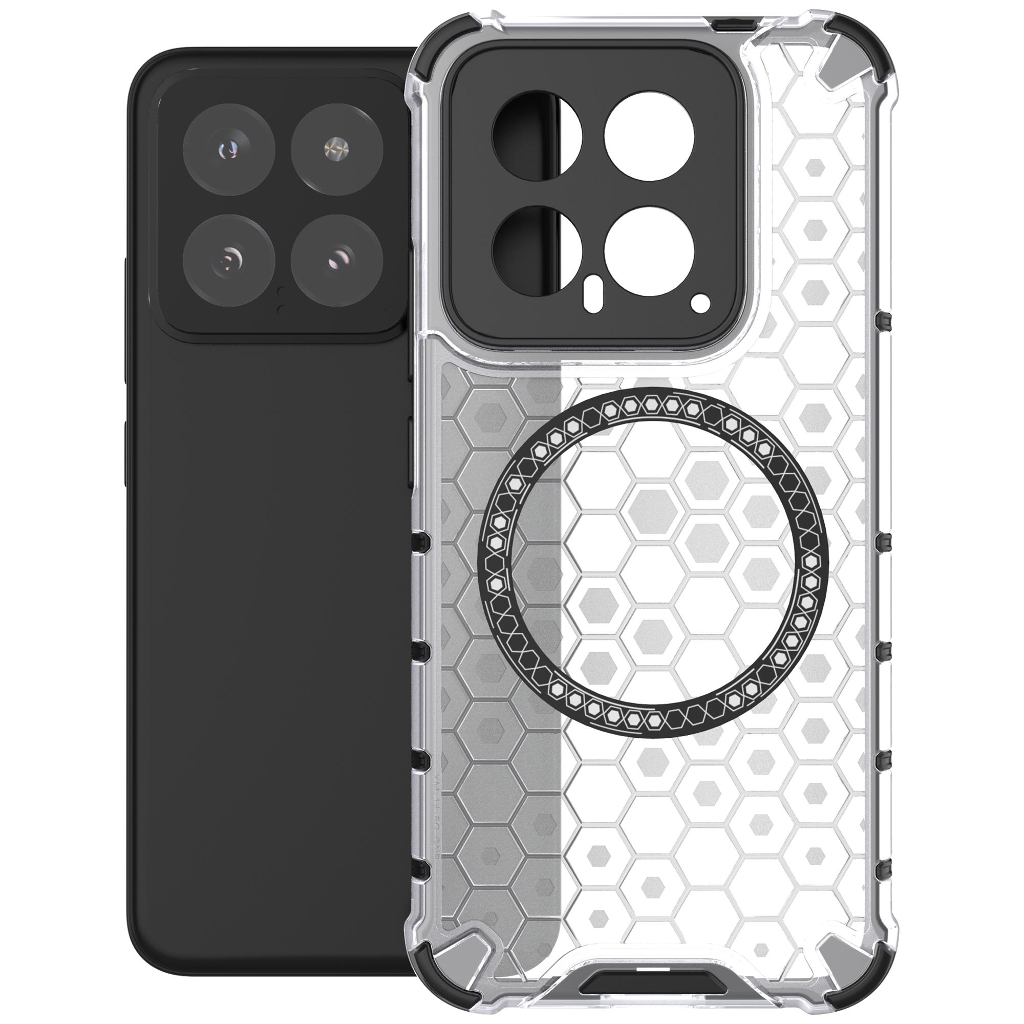 

For Xiaomi 14 Case Compatible with MagSafe Translucent Honeycomb TPU+PC Phone Cover Grey