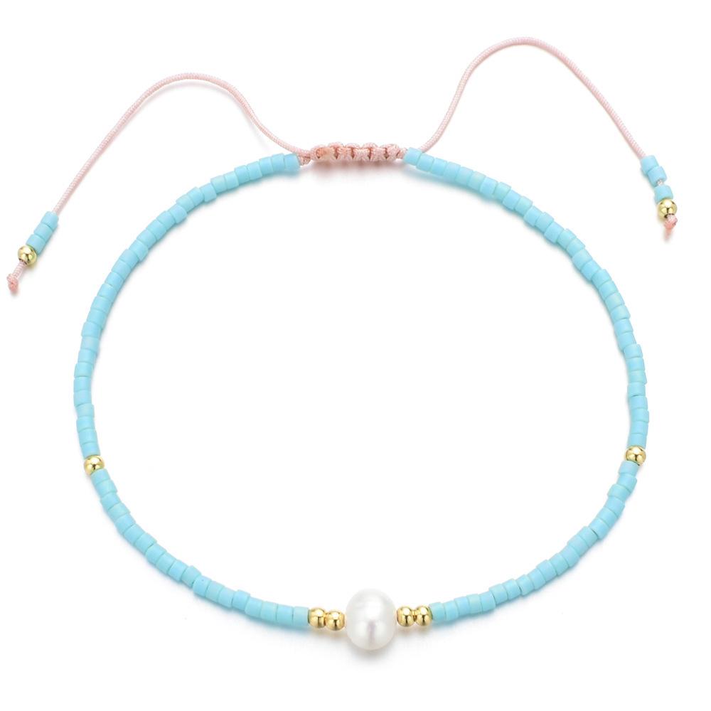 Trendy Deep Blue & Gold Rice Bead Pearl Hand Bracelet: Niche Design Women's Fashion Accessory