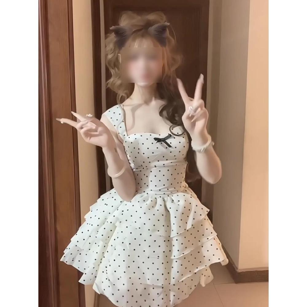 Polka dot sweet cute puffy skirt girl waist casual girl princess style daughter dress cake skirt