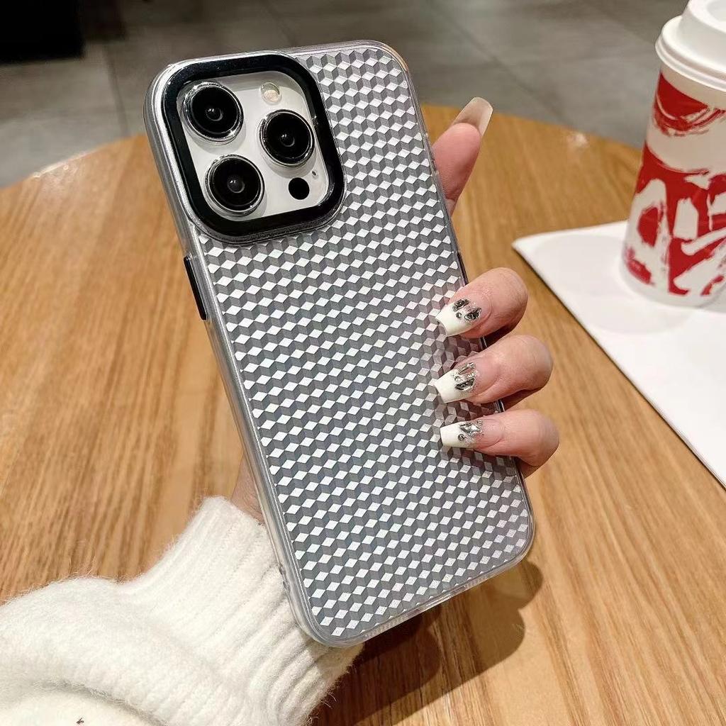 Applicable To IPhone15 Mobile Phone Case Diamond Texture Apple 14 Promax Japanese and Korean High-level Sensor Electroplating Protective Case Soft