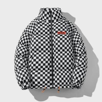 Men's 2024 Winter Checkerboard Stand Collar Down Jacket - Trendy, Thick, and Warm