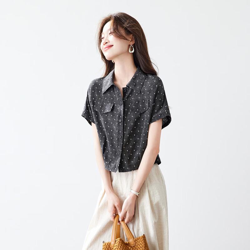 Srcr 100% Silk Crepe Polka Dot Short Sleeve T-Shirt