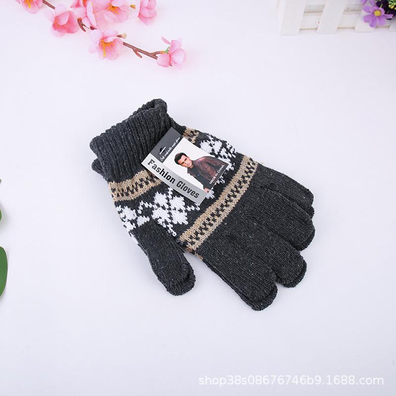 Winter new thermal gloves men's thickened full-finger gloves adult outdoor wool knitted gloves