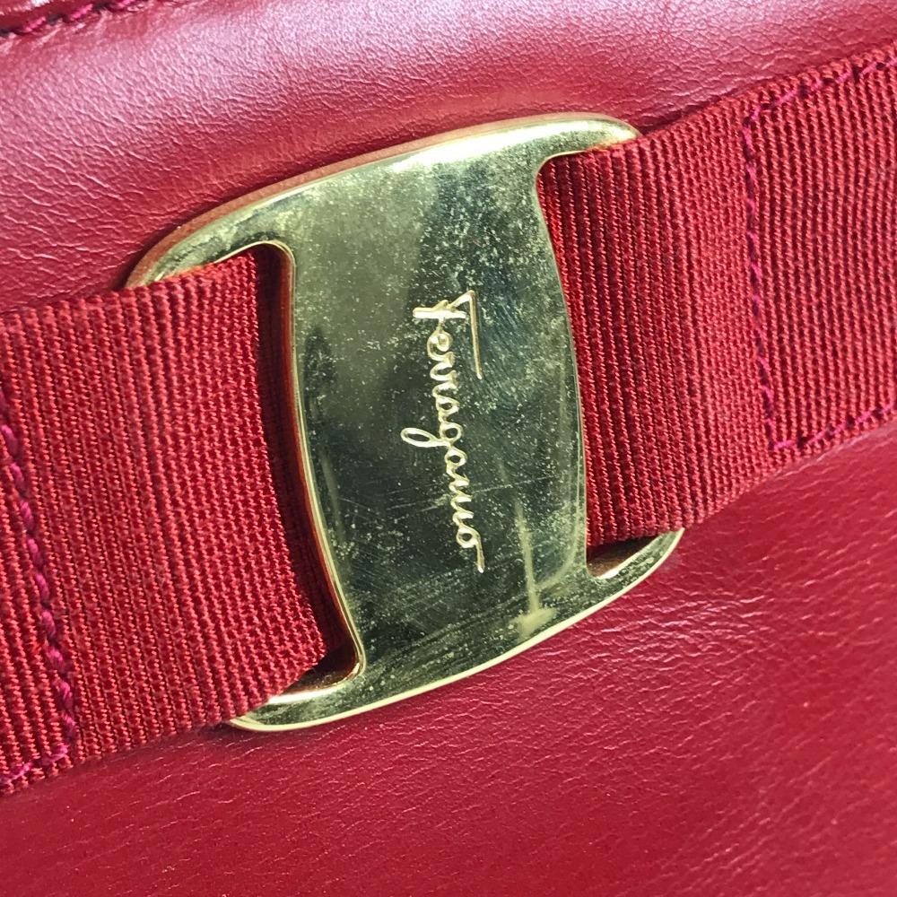 Salvatore Ferragamo Vara logo ribbon Tote Bag Shoulder Bag Leather Red
