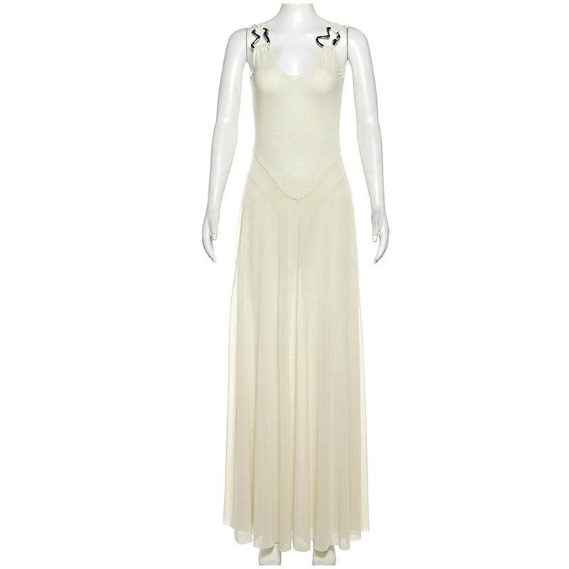 

Сетчатое двойное платье женское с V-образным вырезом элегантное облегающее с металлической пряжкой летнее трендовое банкетное платье для дня рождения, свадьбы, вечеринки женское макси-платье L абрикосовый