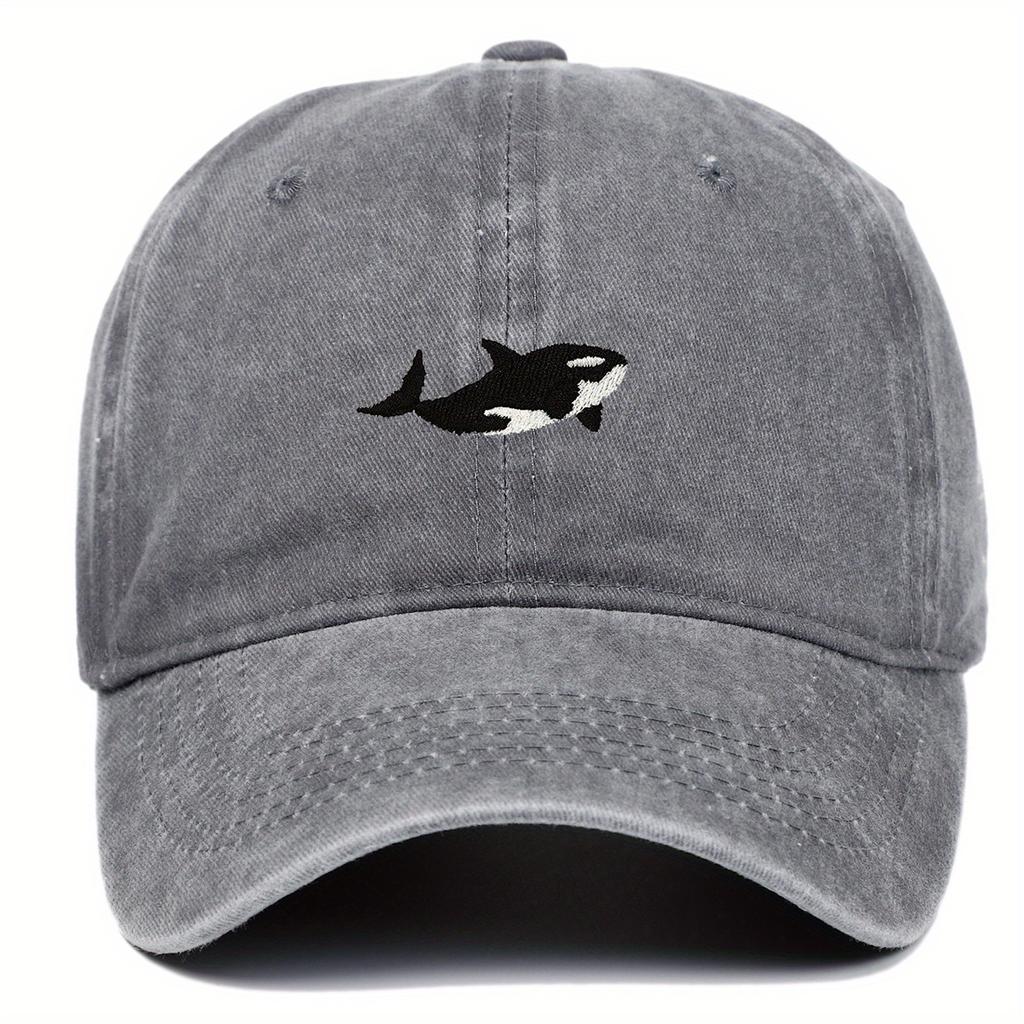 A Whale Embroidery Pattern Allmatching Novelty Washed Baseball Cap for Men and Women adjustableAppropriate for Any Season