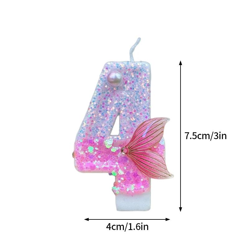 Mermaid Tail 3D Cake Candle 0-9 Number Birthday Candles Glitter Cake Topper Mermaid Theme Birthday Party Wedding Decoration