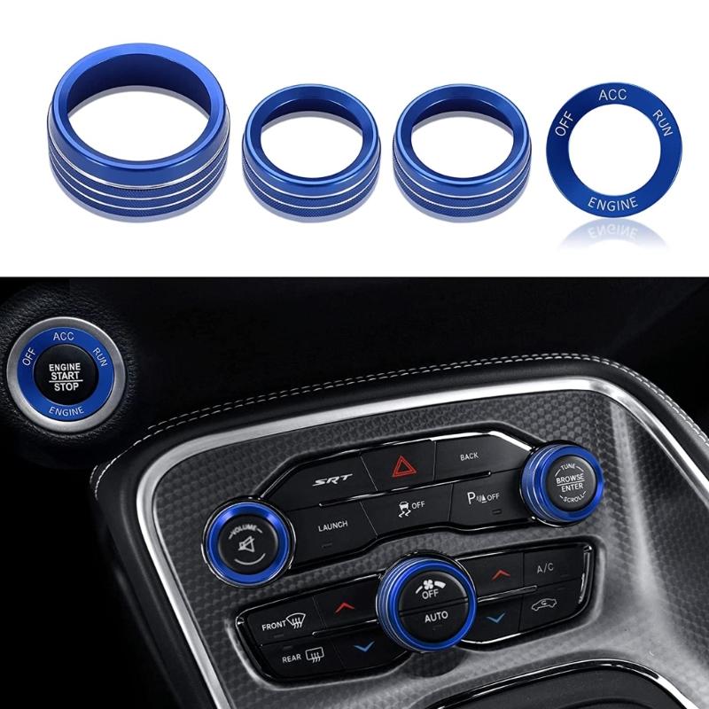 Engine Start Stop Button Switch Cover Center Console Knob Ring Radio Knob Trim