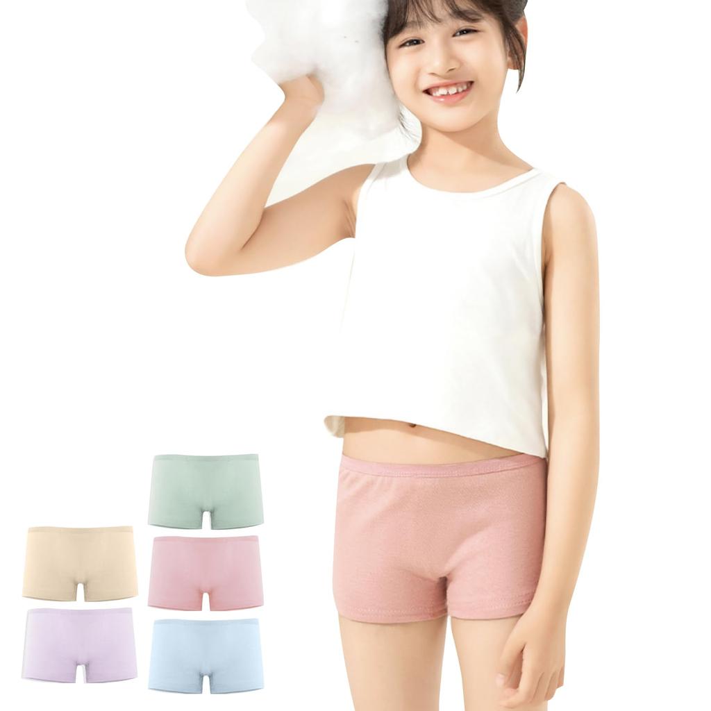 RONGUI Disposable Underwear for Girls, 100% Cotton Boxer Briefs, 5-Pack (Size M)