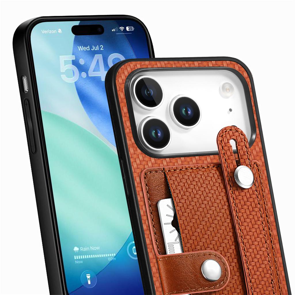 For iPhone 17 Pro Case Carbon Fiber Texture Leather Phone Back Cover with Card Holder