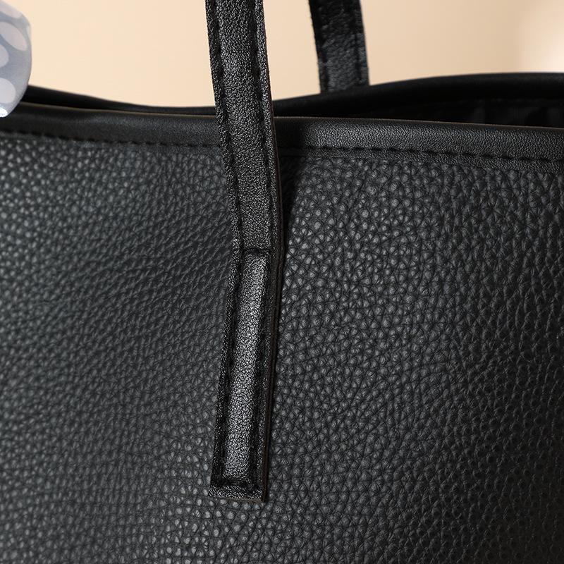 Stylish 2024 Solid Color Women's Tote Bag with Silk Scarf Decoration In Chic Litchi Grain Sheepskin Texture