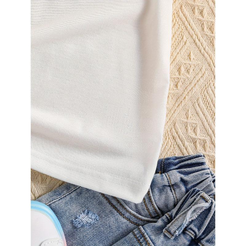 European Size Girls Round-neck Short-sleeved T-shirt with English Pattern Print for Dancing