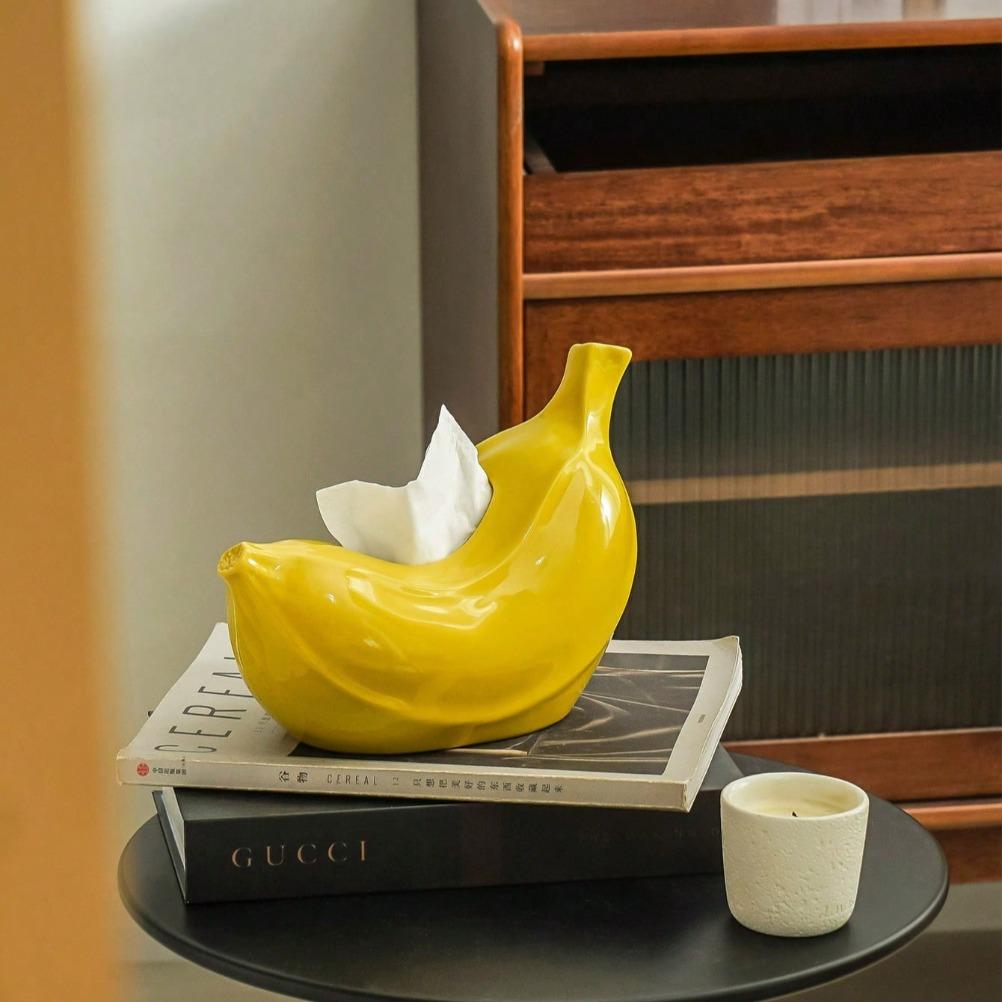 Creative Banana Tissue Box Ceramic Tissue Case Living Room Coffee Table Napkin Holder Dining Table Decoration Bedroom Ornament