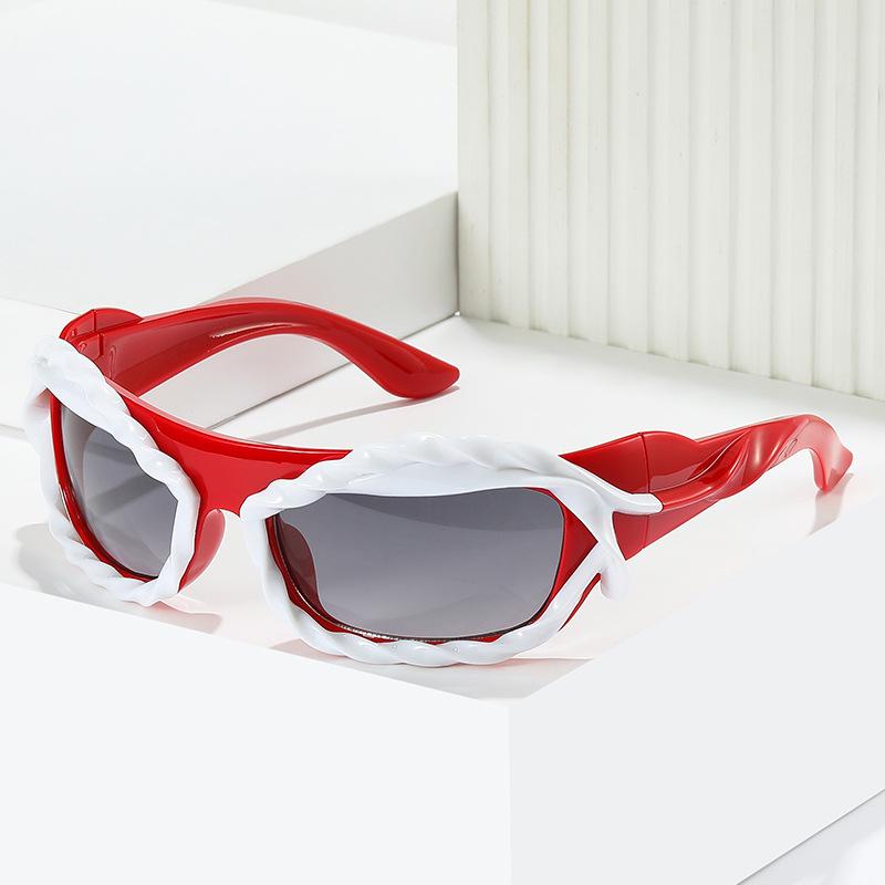 Y2K Futuristic Avant-Garde Twisted Design Sunglasses, Cool Hip-Hop Concave Sunglasses With Personality