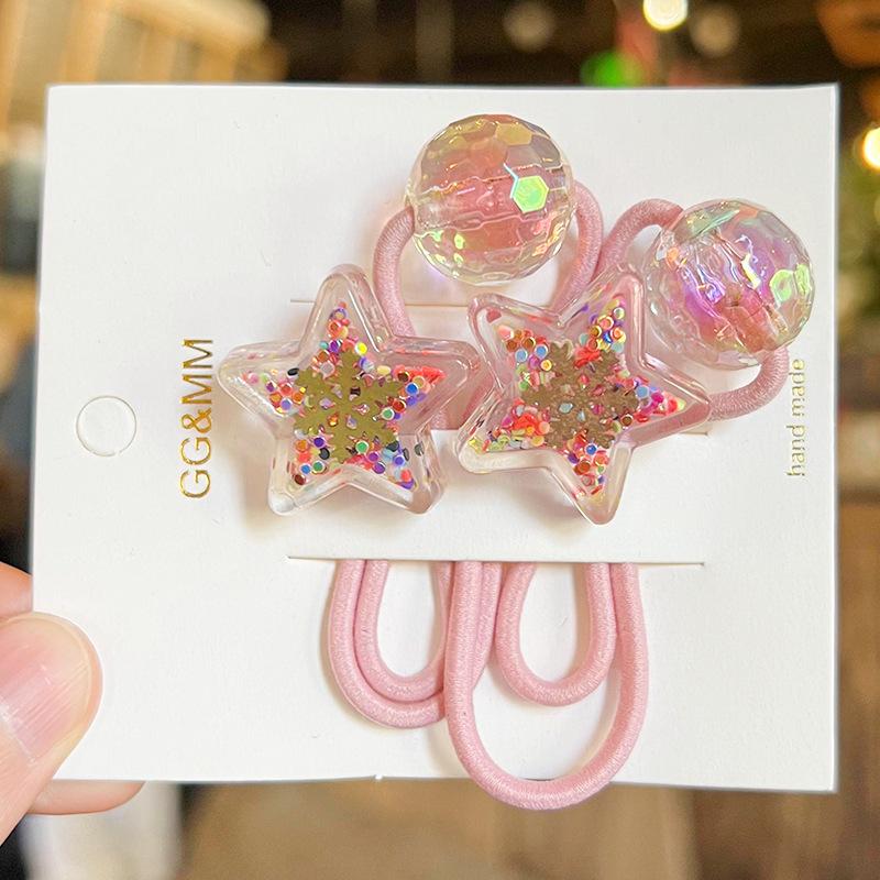 

2 шт. милые блестящие пентаграммы для девочек эластичные резинки для волос детские аксессуары для волос принцессы детские резинки для волос детские головные уборы розовый