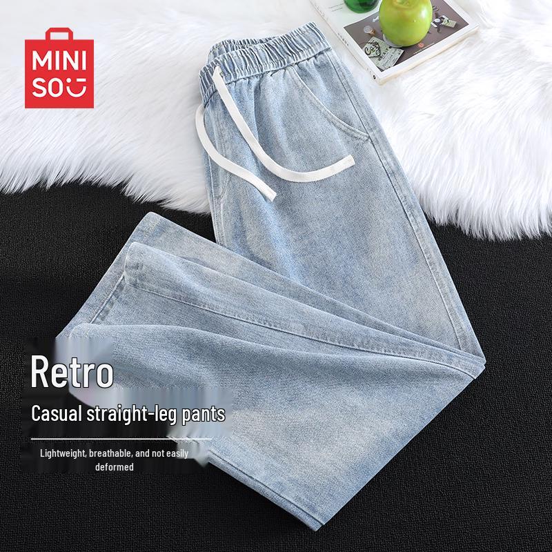 MINISO Men s Straight-Leg Jeans - Retro Casual Fit for Spring/Autumn XL