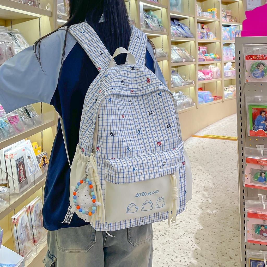 Schoolbag new high-value, fresh, sweet, literary and cute backpack, light travel for junior high school students, large capacity, backpack.