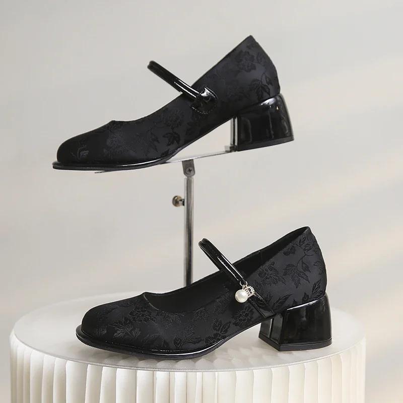 New Spring Women Shoes Square Toe Women Pumps Fashion Retro Mary Jane Shoes for Women Chunky Mid Heels Ladies Shoes